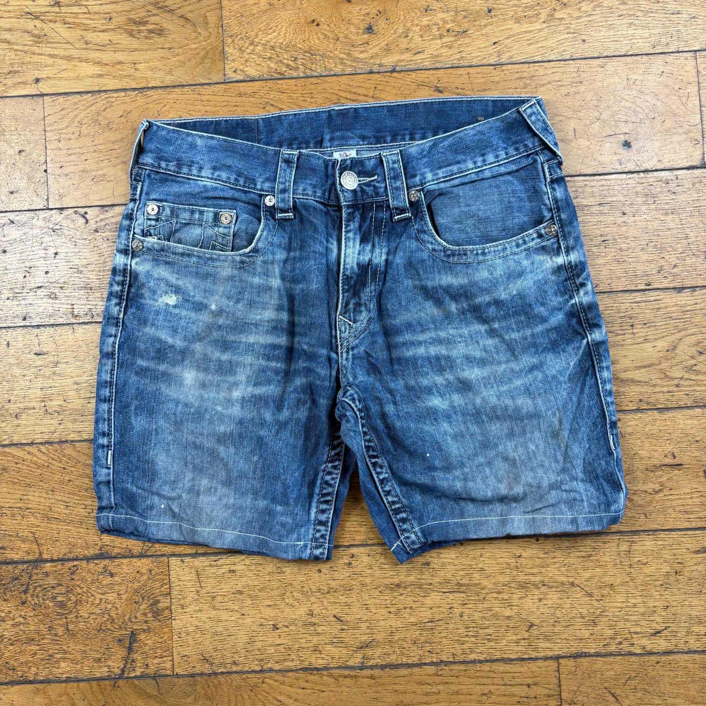 Vintage True Religion Blue Embroidered Y2K Shorts Jorts - 33