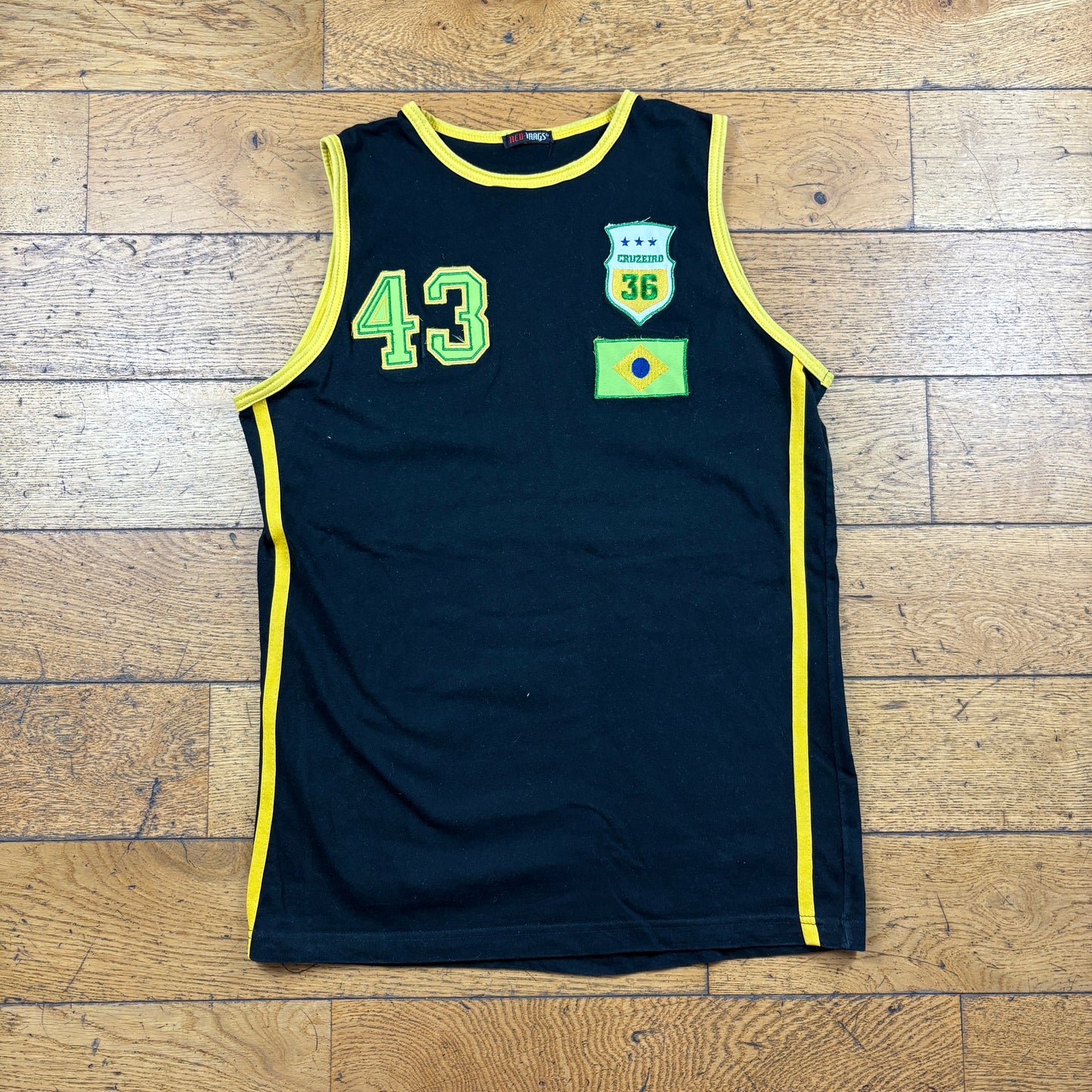 Vintage Brazil Embroidered Black Vest Graphic T-Shirt - S