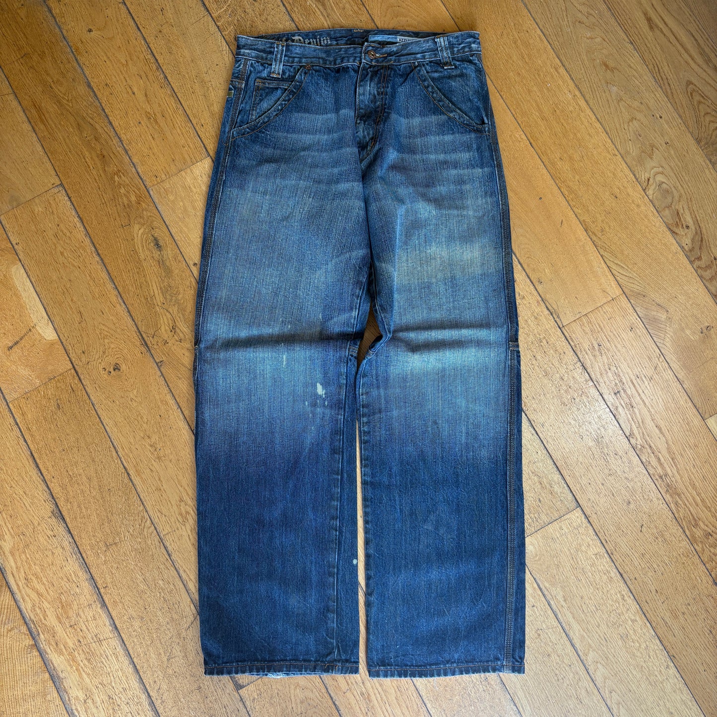 Vintage Azzure Embroidered Blue Hip Hop Baggy Jeans - 34