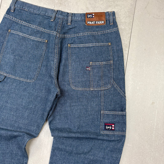 Vintage Phat Farm Embroidered Hip Hop Blue Baggy Jeans - 38