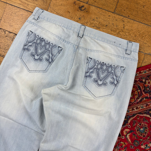 Vintage Avirex Blue Embroidered Y2K Hip Hop Baggy Jeans - 40