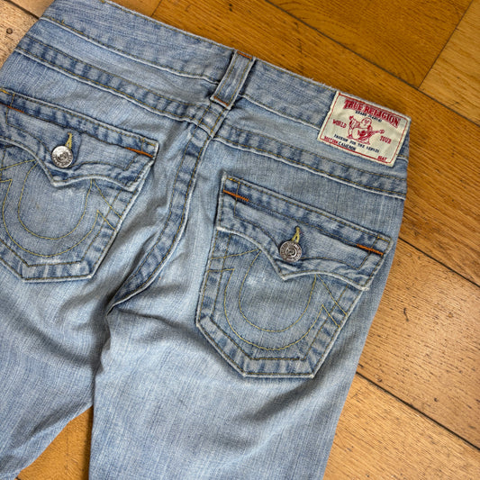 Vintage True Religion Womens Blue Embroidered Y2K Shorts Jorts - Size 8