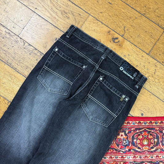 Vintage Southpole Black Womens Embroidered Y2K Hip Hop Baggy Jeans - Size 8/10