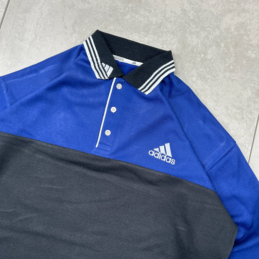 Vintage 90s Adidas Embroidered Blue Black Rugby Polo Shirt - L