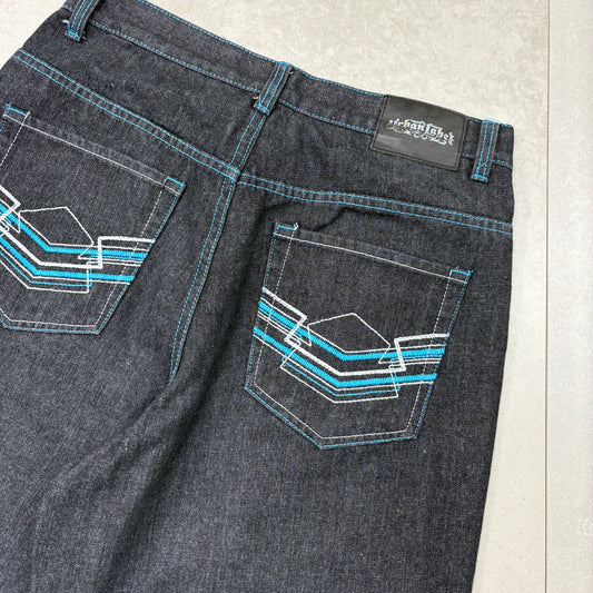 Vintage Embroidered Hip Hop Black Baggy Shorts Jorts - 34