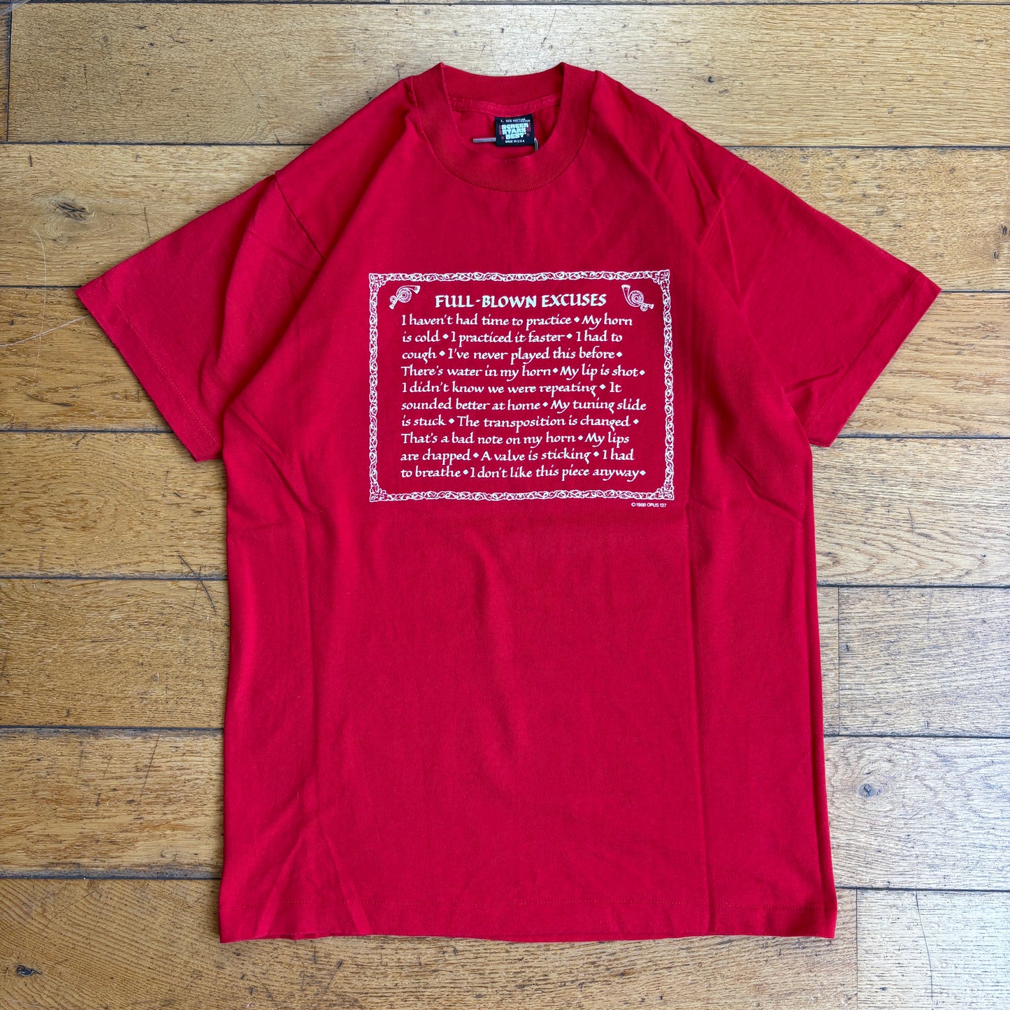 Vintage 1988 Funny Single Stitch Red Graphic T-Shirt - S