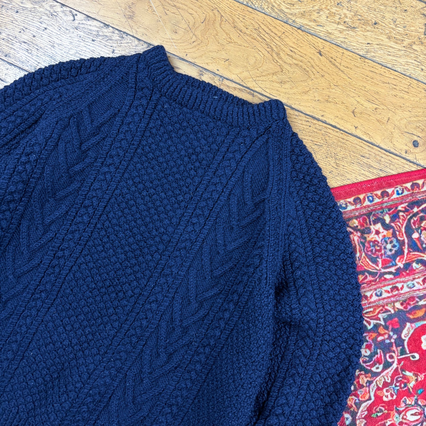 Vintage Navy Chunky Cable Knit Wool Jumper - M