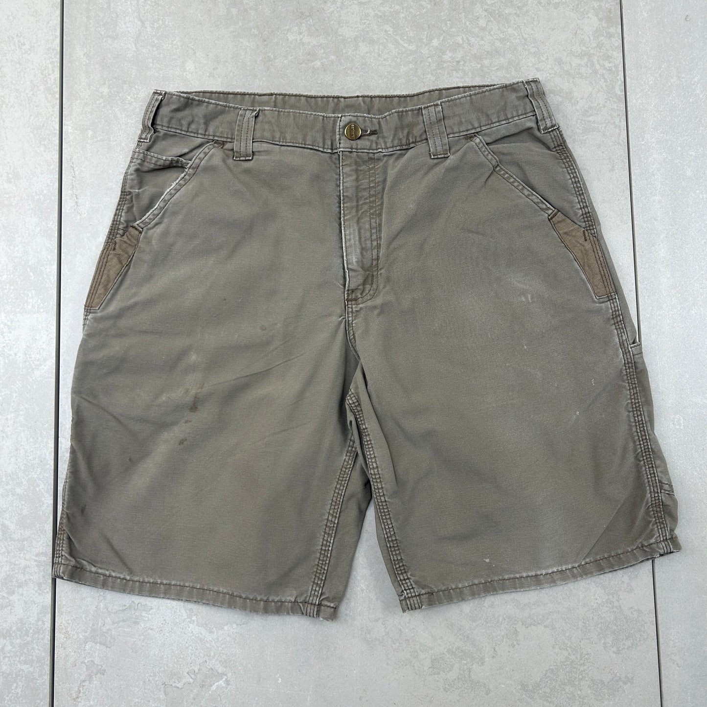 Vintage Carhartt Workwear Baggy Carpenter Green Khaki Shorts - 34