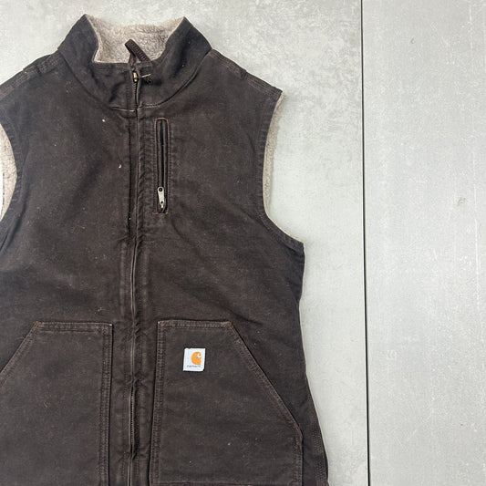 Vintage Carhartt Workwear Detroit Brown Cropped Vest Gilet - XS