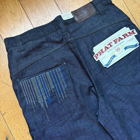 Vintage Phat Farm Embroidered Blue Hip Hop Baggy Shorts Jorts - 36