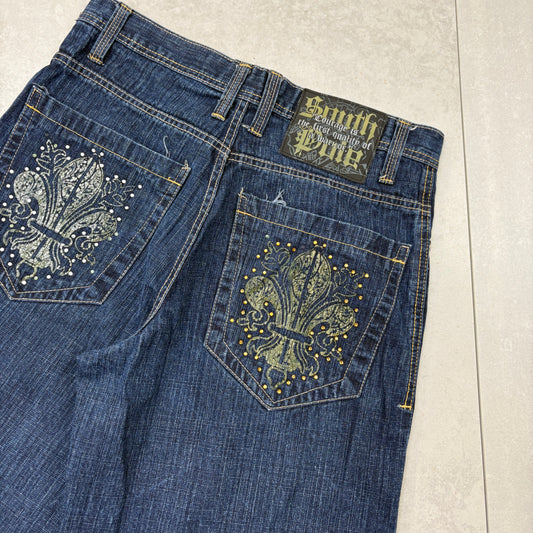 Vintage Southpole Embroidered Hip Hop Baggy Blue Shorts Jorts - 34