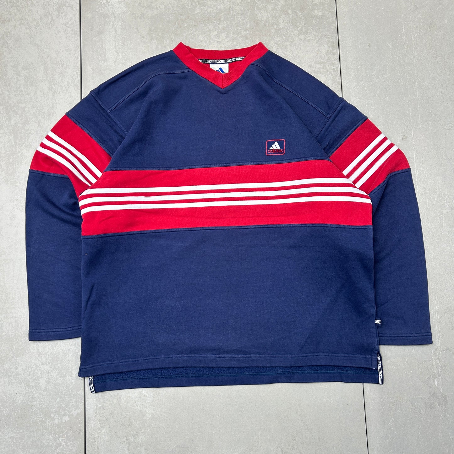 Vintage 90s Adidas Blue Red Embroidered Sweatshirt - XL