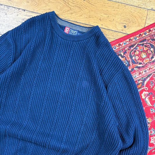 Vintage Chaps Ralph Lauren Navy Chunky Cable Knit Jumper - XL
