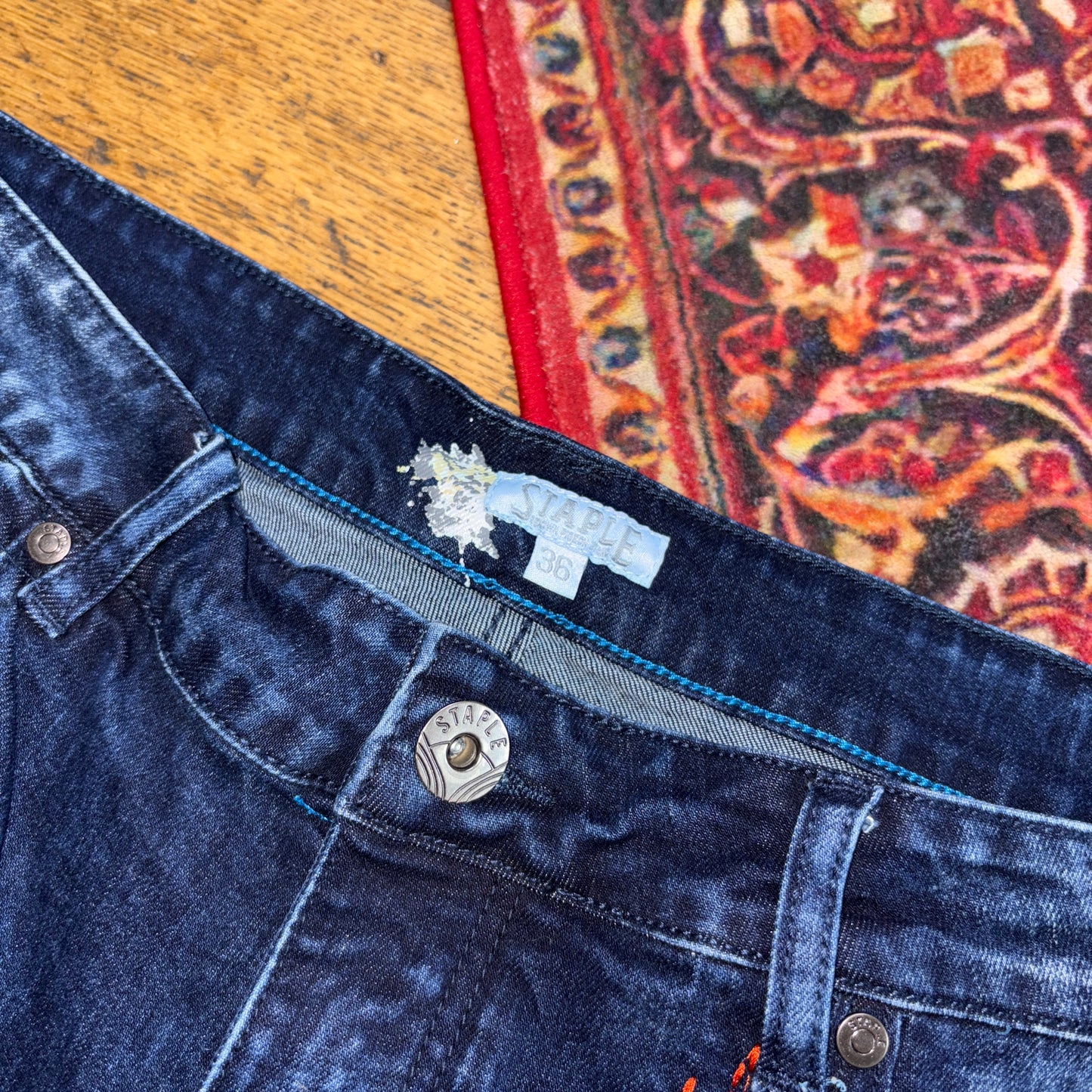 Vintage Blue Embroidered Y2K Hip Hop Skinny Jeans - 36R