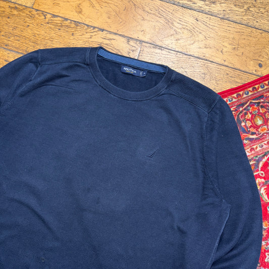 Vintage Nautica Navy Blue Embroidered Knit Jumper - 2XL