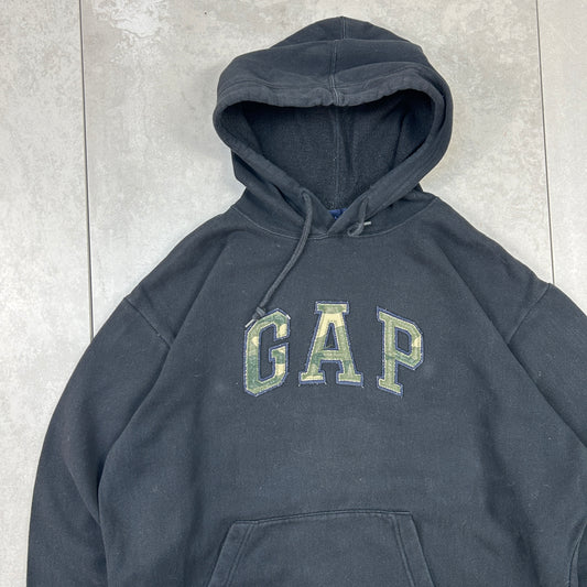 Vintage Gap Black Camo Embroidered Hoodie Sweatshirt - L