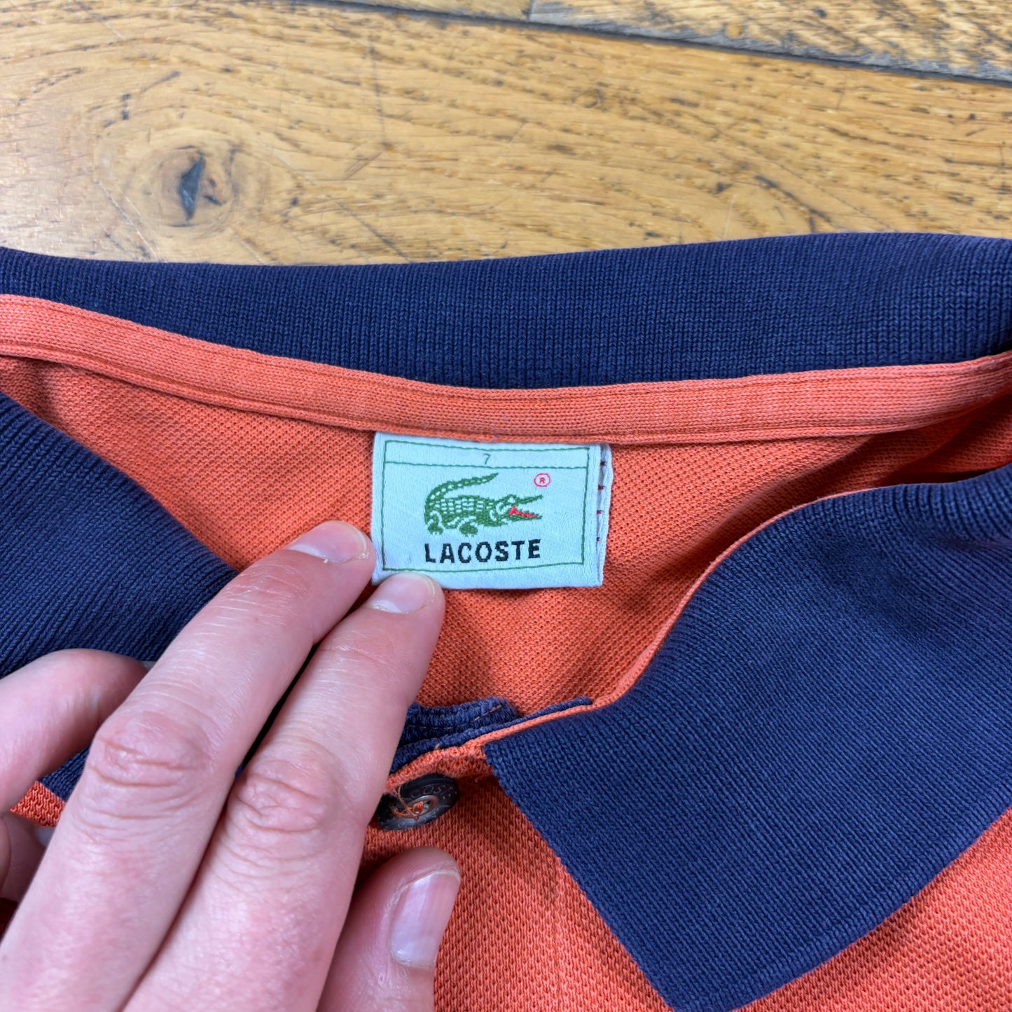 Vintage Lacoste Navy Orange Stripe Polo T-Shirt - XL
