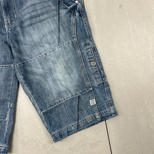 Vintage Embroidered Hip Hop Baggy Blue Shorts Jorts - 36