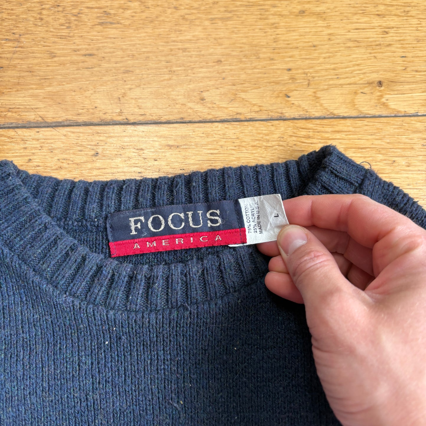 Vintage USA Flag Navy Chunky Knit Jumper - L