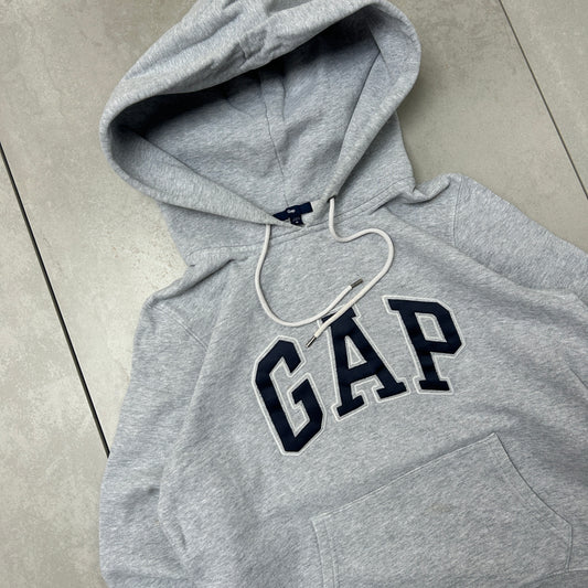 Vintage Gap Spellout Grey Embroidered Hoodie Sweatshirt - S