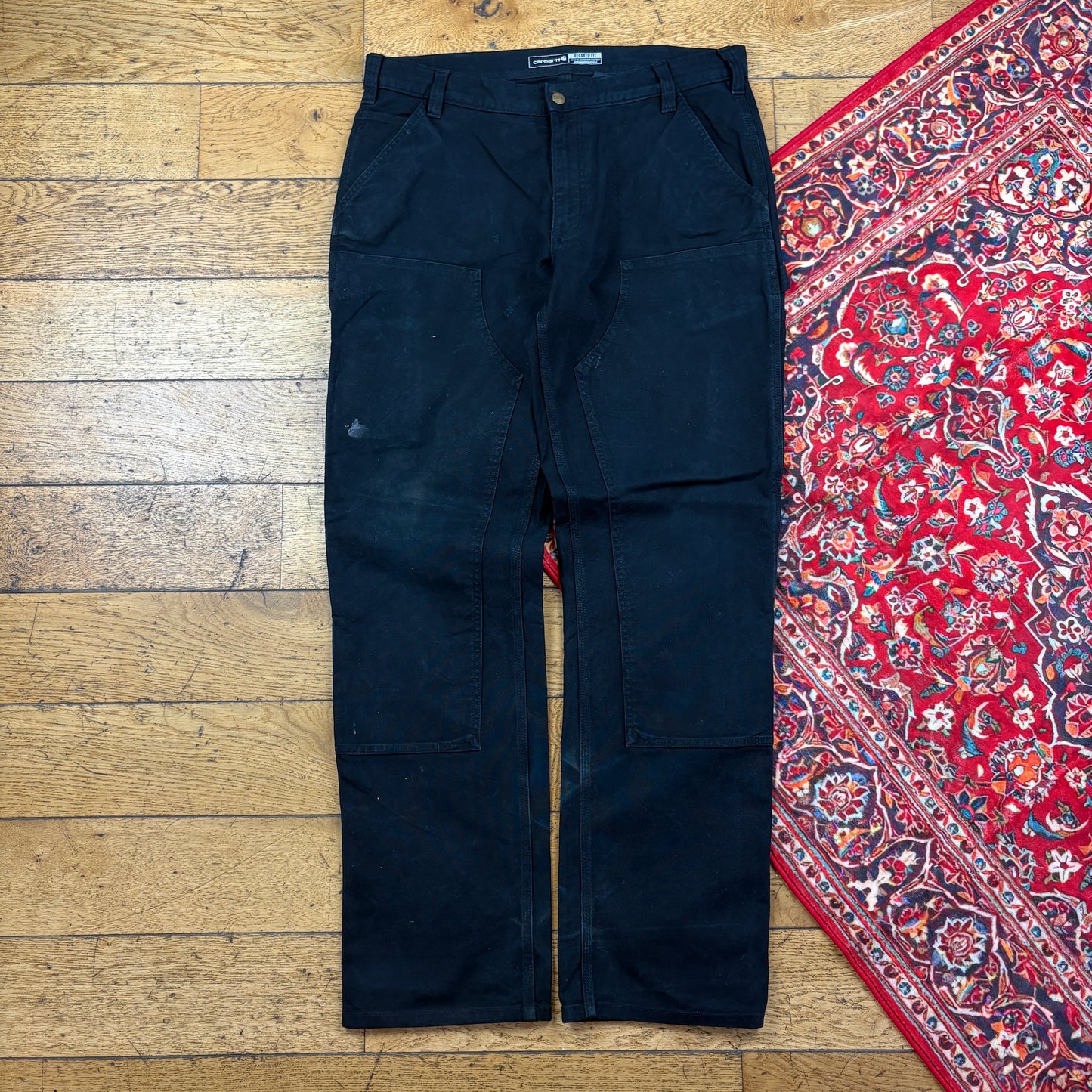 Vintage Carhartt Black Double Knee Workwear Carpenter Baggy Trousers - 36