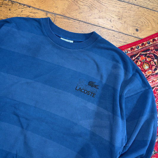 Vintage Chemise Lacoste Embroidered Blue Stripe Knit Jumper - 2XL
