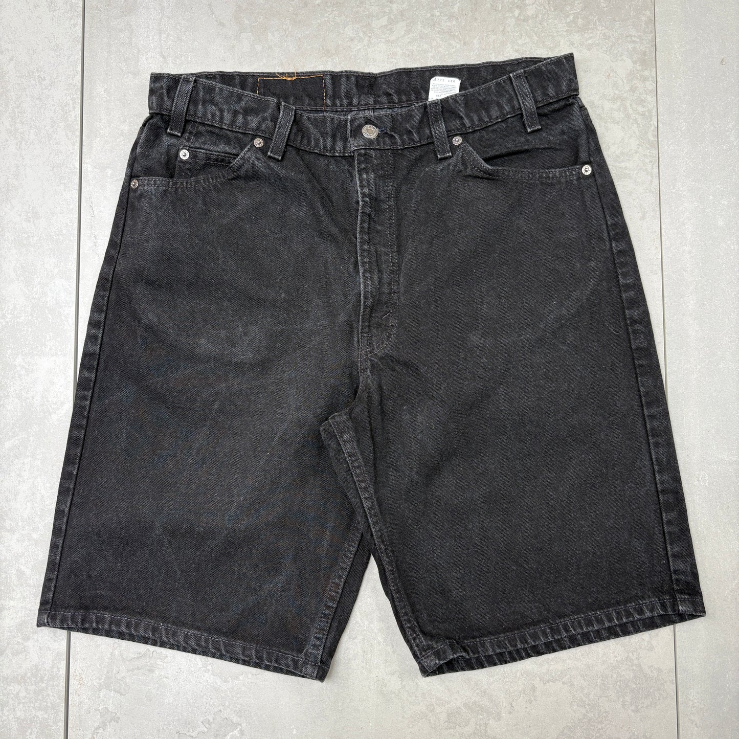 Vintage Levis 550 Orange Tab Black Baggy Denim Shorts - 36