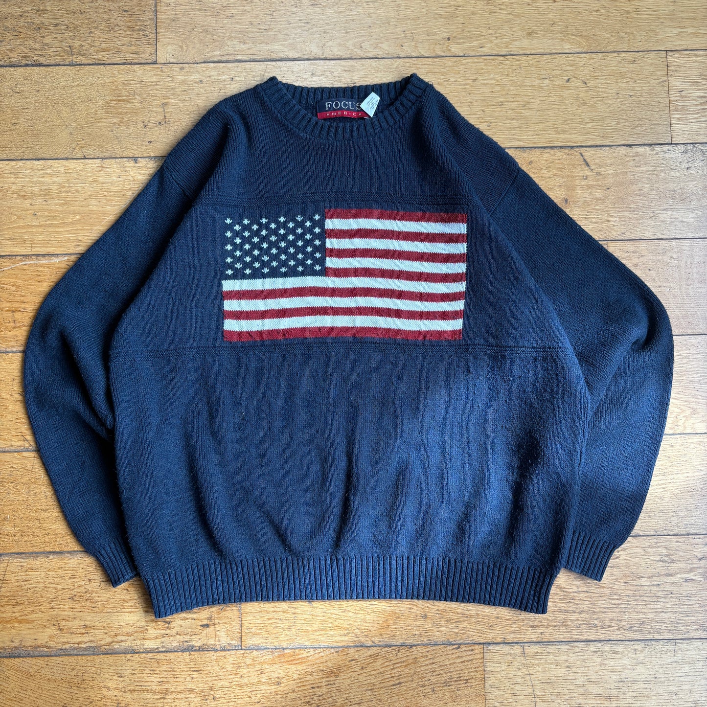Vintage USA Flag Navy Chunky Knit Jumper - L