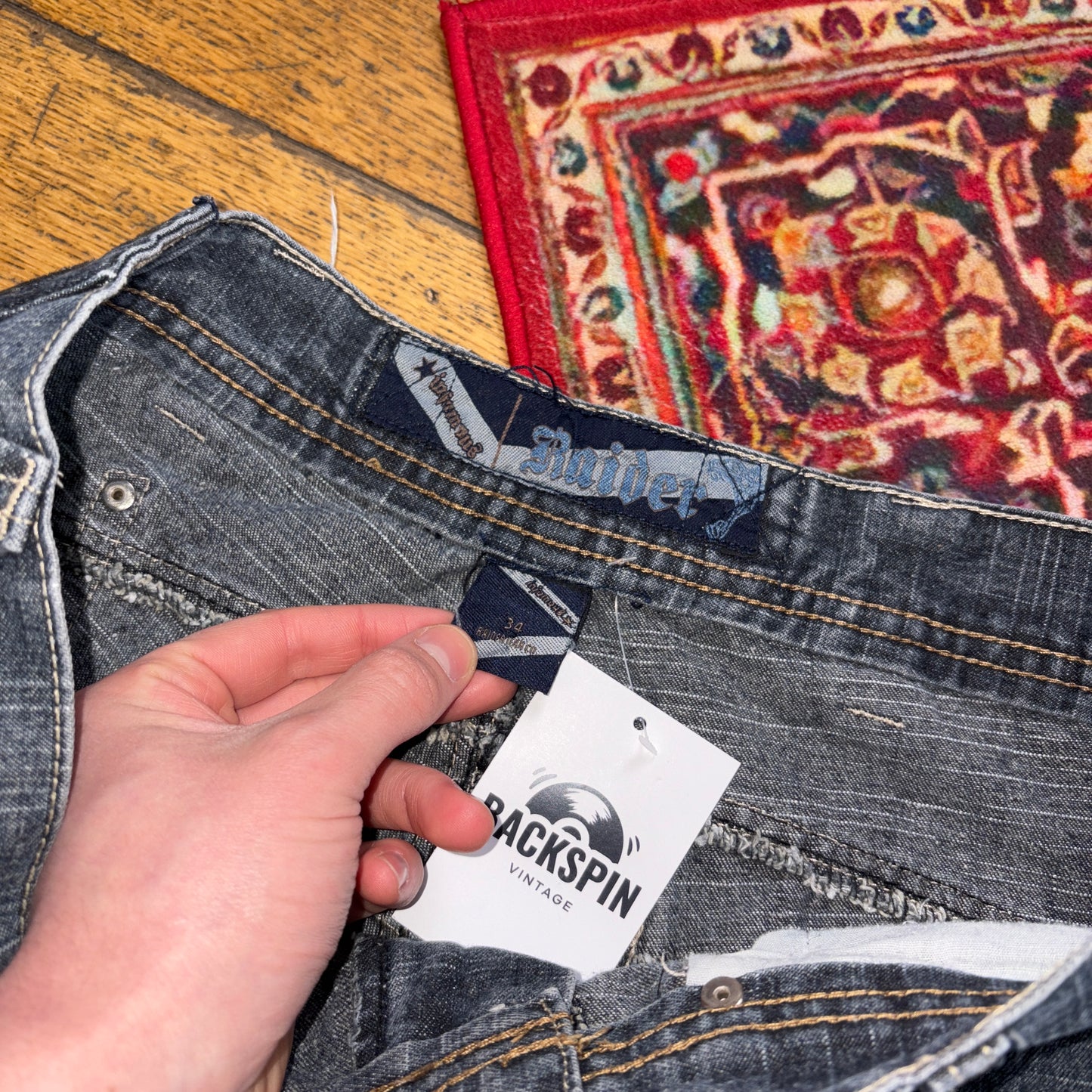 Vintage Embroidered Y2K Blue Hip Hop Baggy Shorts Jorts - 34