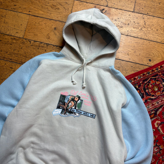 Vintage 90s Levis White Blue Hoodie Sweatshirt - L