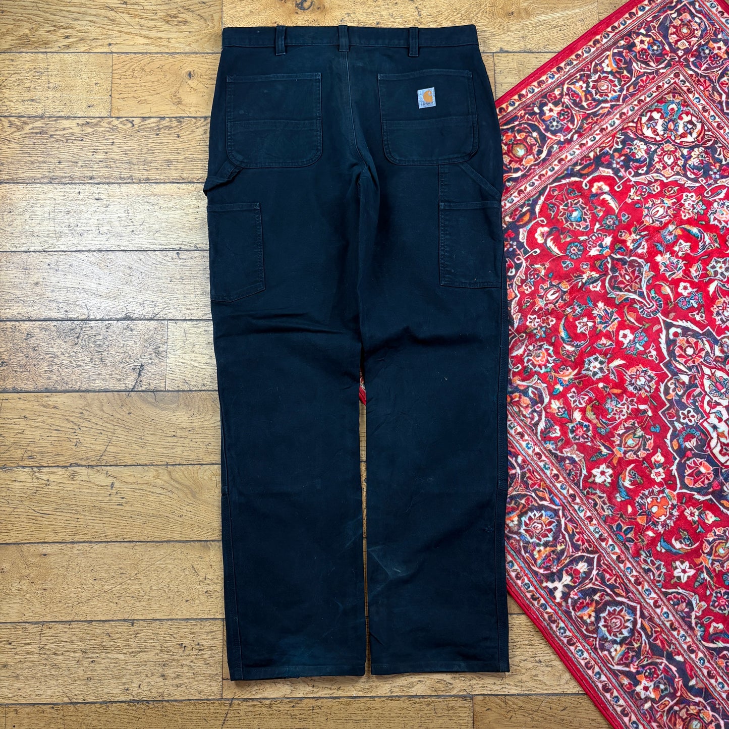 Vintage Carhartt Black Double Knee Workwear Carpenter Baggy Trousers - 36
