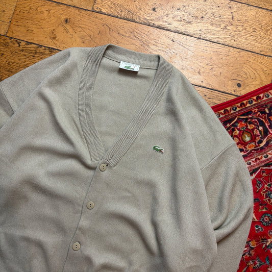 Vintage Lacoste Cream Grey Knit Cardigan Jumper - XL