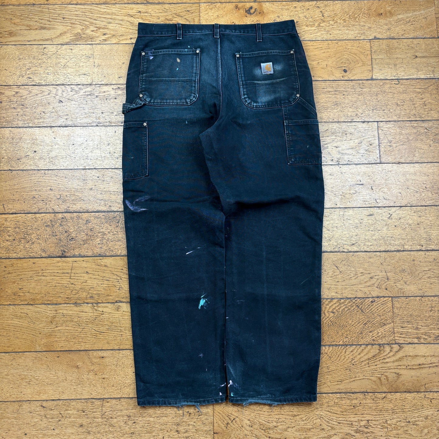 Vintage Carhartt Black Double Knee Workwear Carpenter Baggy Trousers - 36