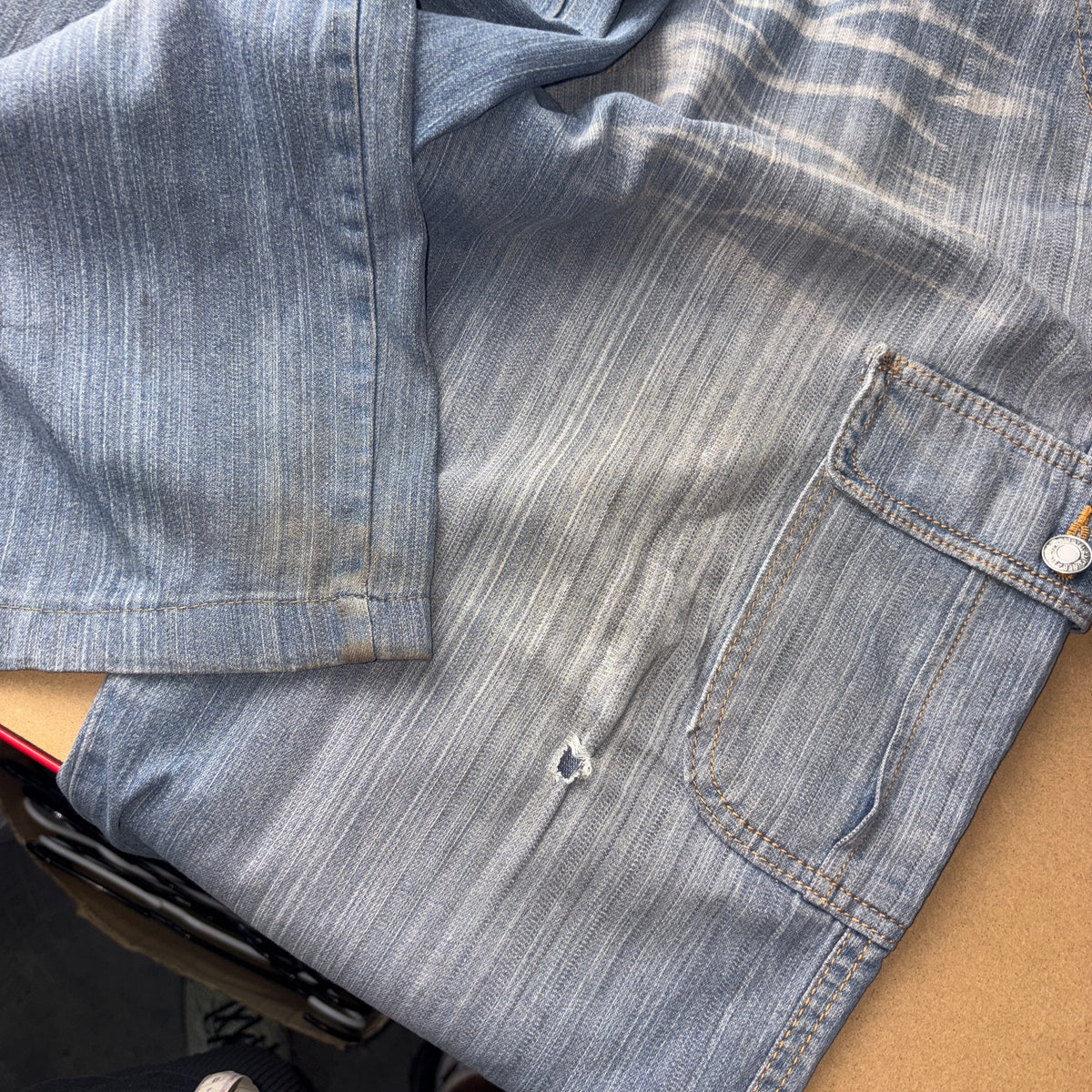 Embroidered Blue Cargo Japanese Denim Hip Hop Y2K Baggy Jeans - 34S