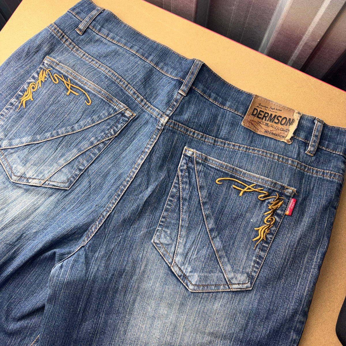 Dermson Blue Embroidered Japanese Denim Hip Hop Y2K Baggy Jeans - 36R