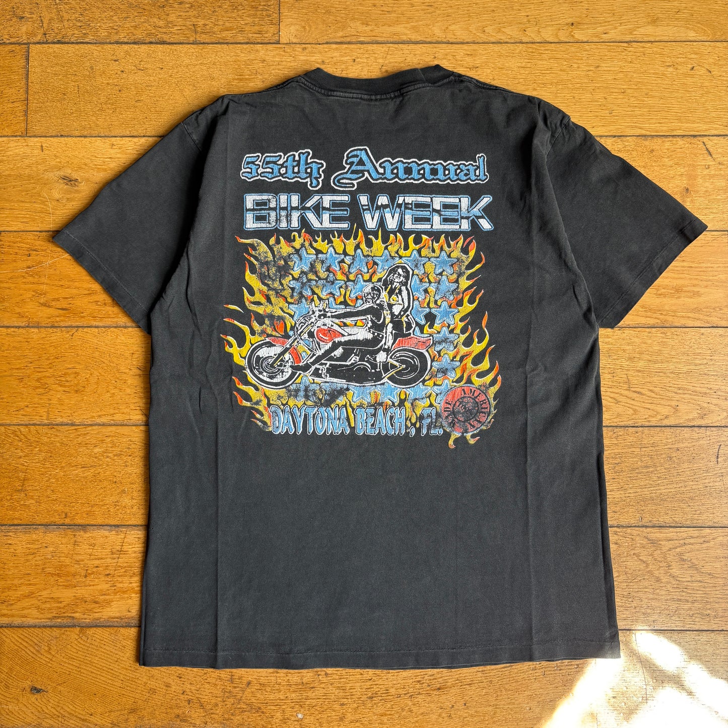 Vintage 90s Motorbike Black Single Stitch Graphic T-Shirt - M/L