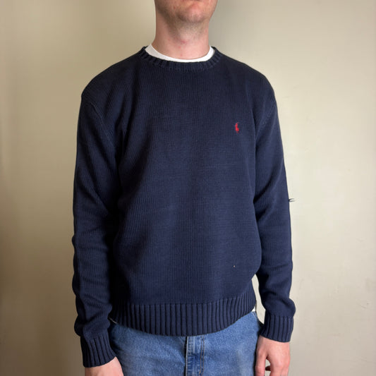 Vintage Ralph Lauren Crewneck Knit Navy Embroidered Sweatshirt - L