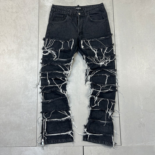Vintage Hip Hop Flared Black Distressed Jeans - 32
