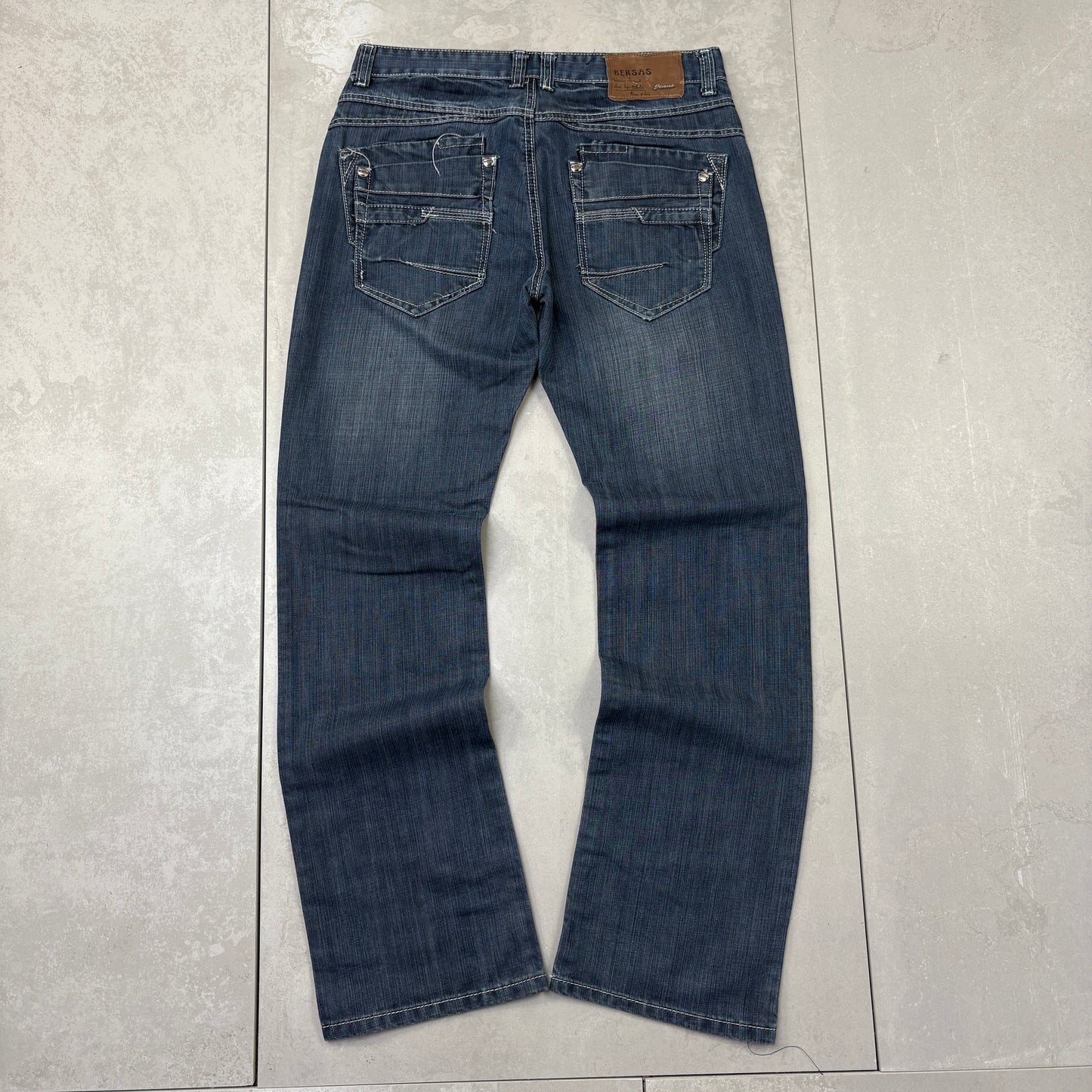 Vintage Embroidered Hip Hop Blue Baggy Jeans - 33