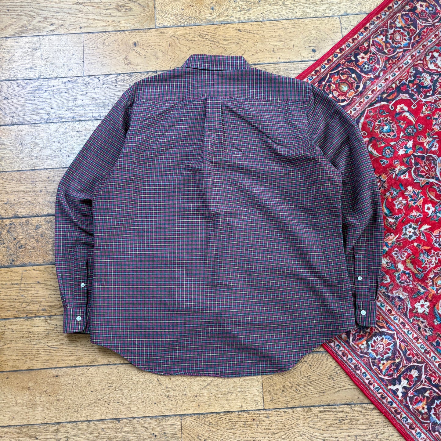 Vintage Ralph Lauren Burgundy Check Embroidered Shirt - XL