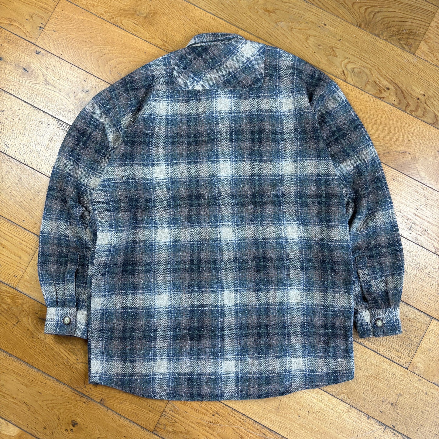 Vintage Seiden Sticker Check Flannel Grey Brown Shirt - M