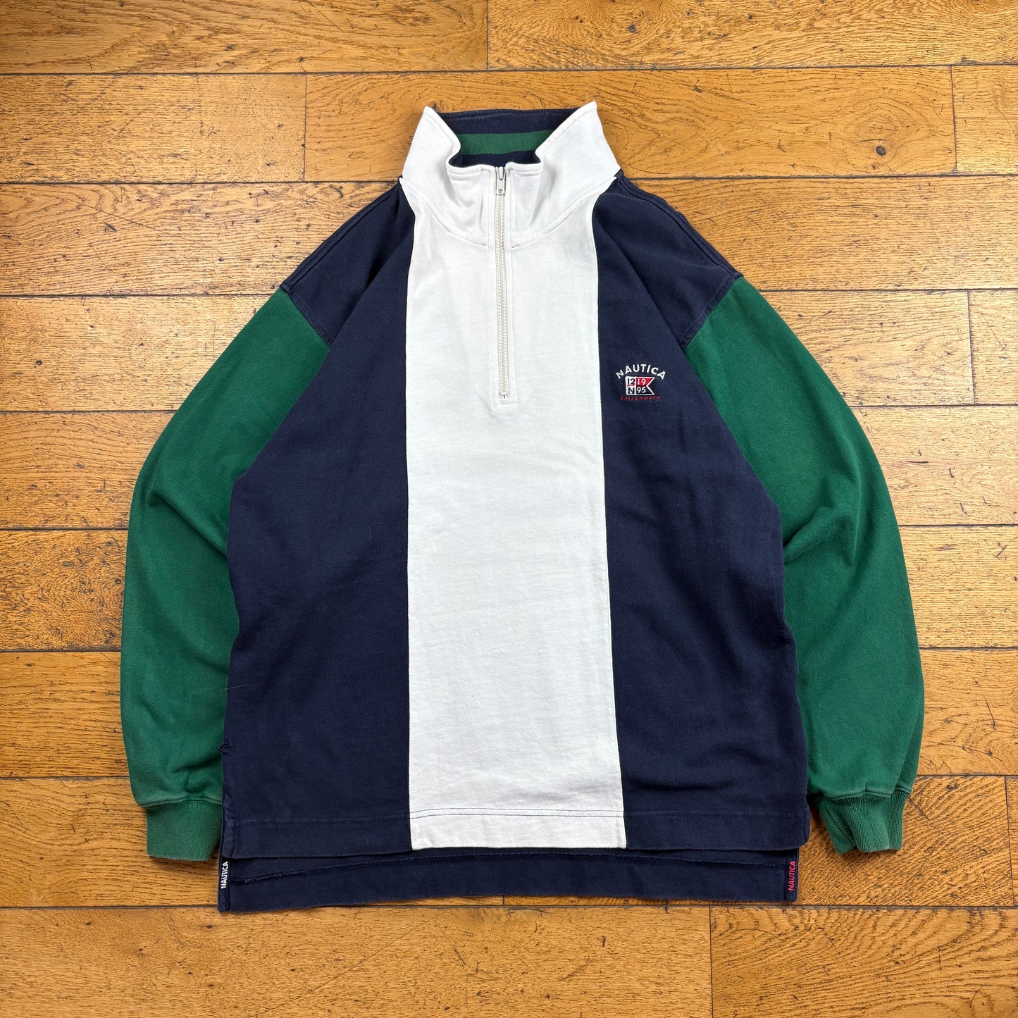Vintage Nautica Navy Green White Sailing Embroidered Sweatshirt - L