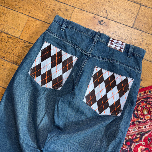 Vintage Evolution in Design Blue Embroidered Y2K Hip Hop Baggy Jeans - 36