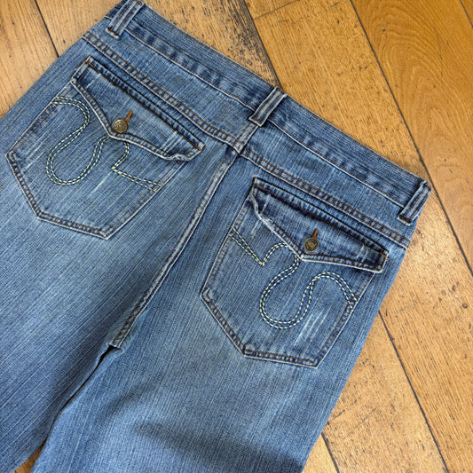 Vintage Embroidered Hip Hop Blue Baggy Shorts Jorts - 36