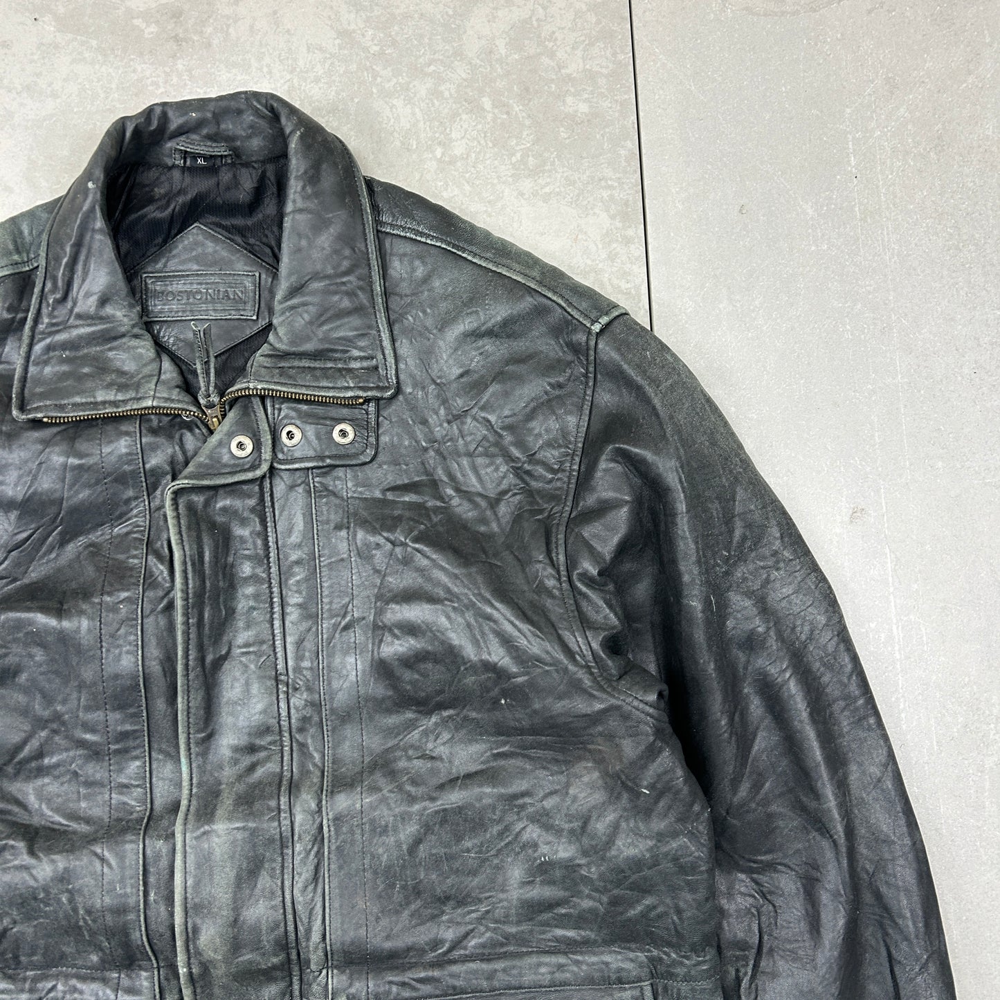 Vintage Trench Style Brown Genuine Leather Bomber Jacket - XL