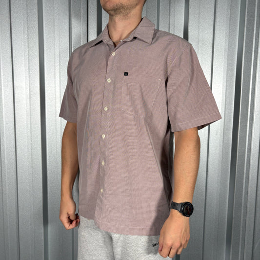 Quiksilver Pink Red Check Plaid Short Sleeve Shirt - M