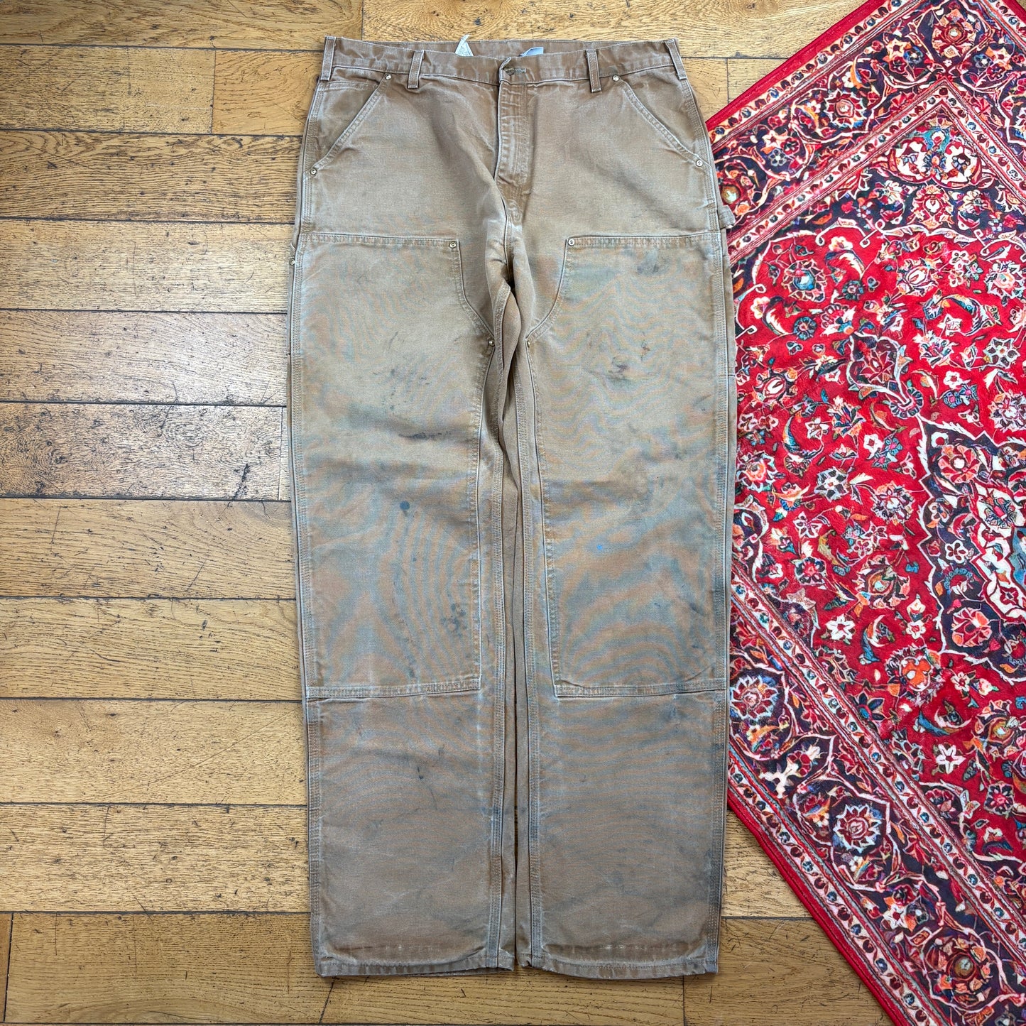 Vintage Carhartt Brown Double Knee Workwear Carpenter Baggy Trousers - 38