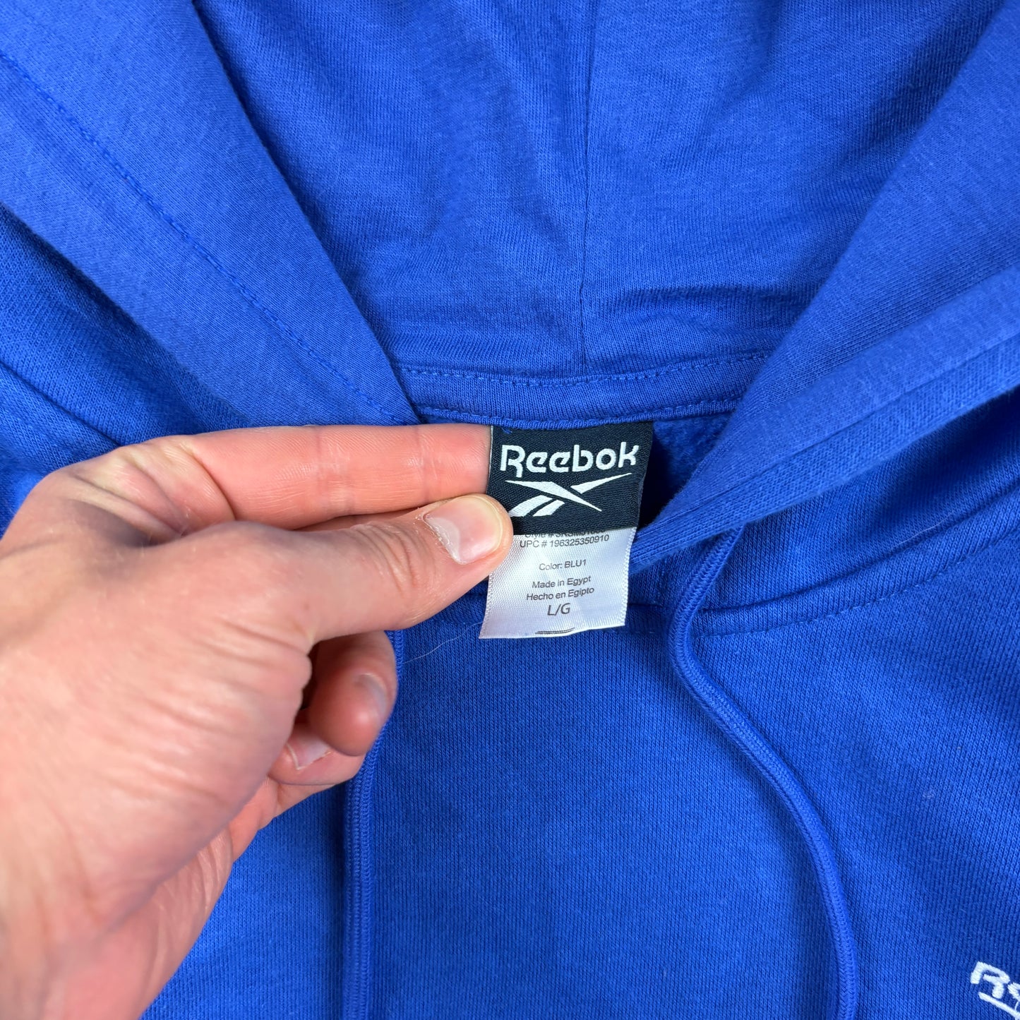 Vintage Reebok Blue Embroidered Hoodie Sweatshirt - L