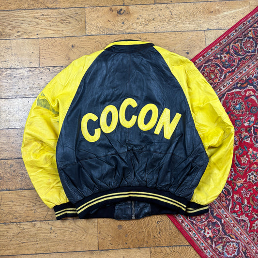 Vintage Cocon Leather Black Yellow Jacket - XL