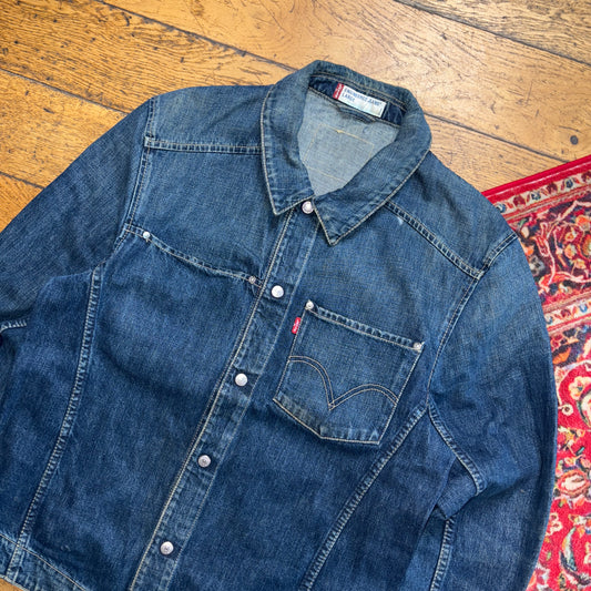 Vintage Levis Engineered Blue Indigo Womens Denim Trucker Chore Jacket - L